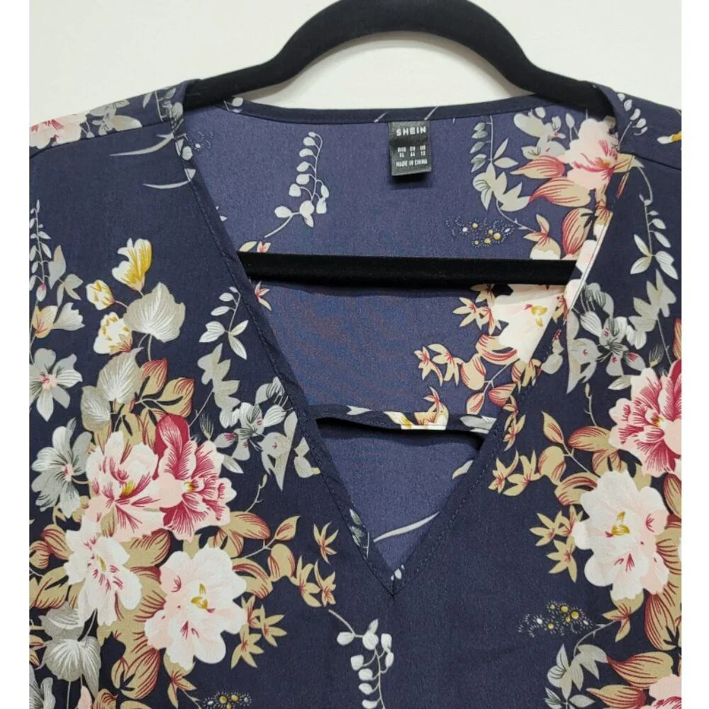 Shein Blue Floral Mini Tunic Dress XL